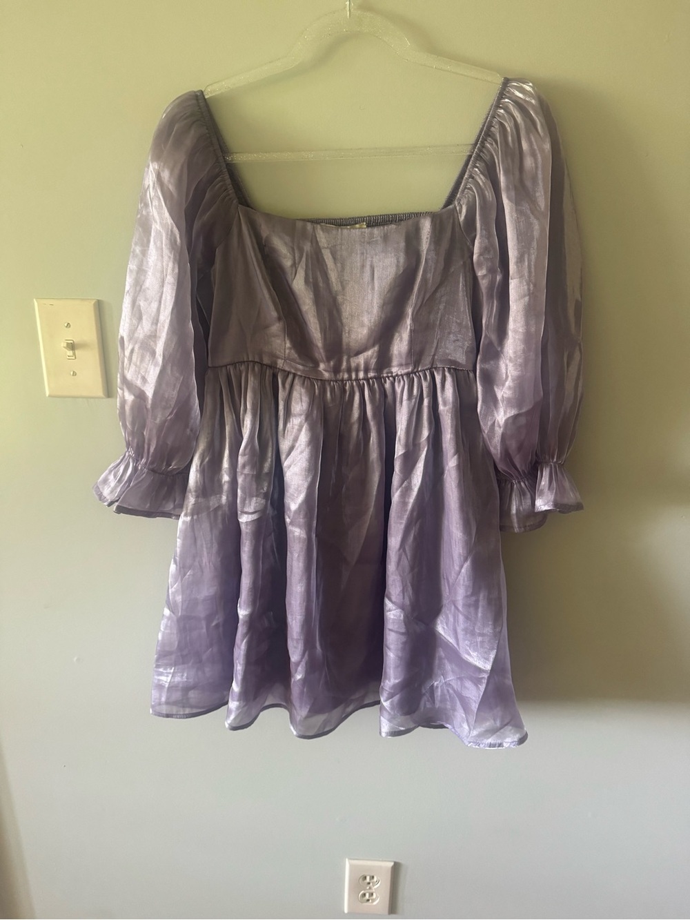 Lilac Satin Thirty Thirty Mini Dress with Puff Sleeves